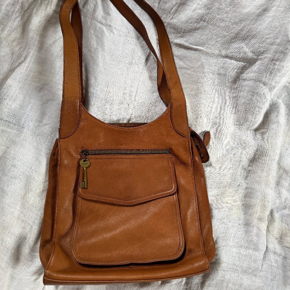 Fossil CLASSIC 75082 Brown Leather Shoulder Bag W/Key Charm
